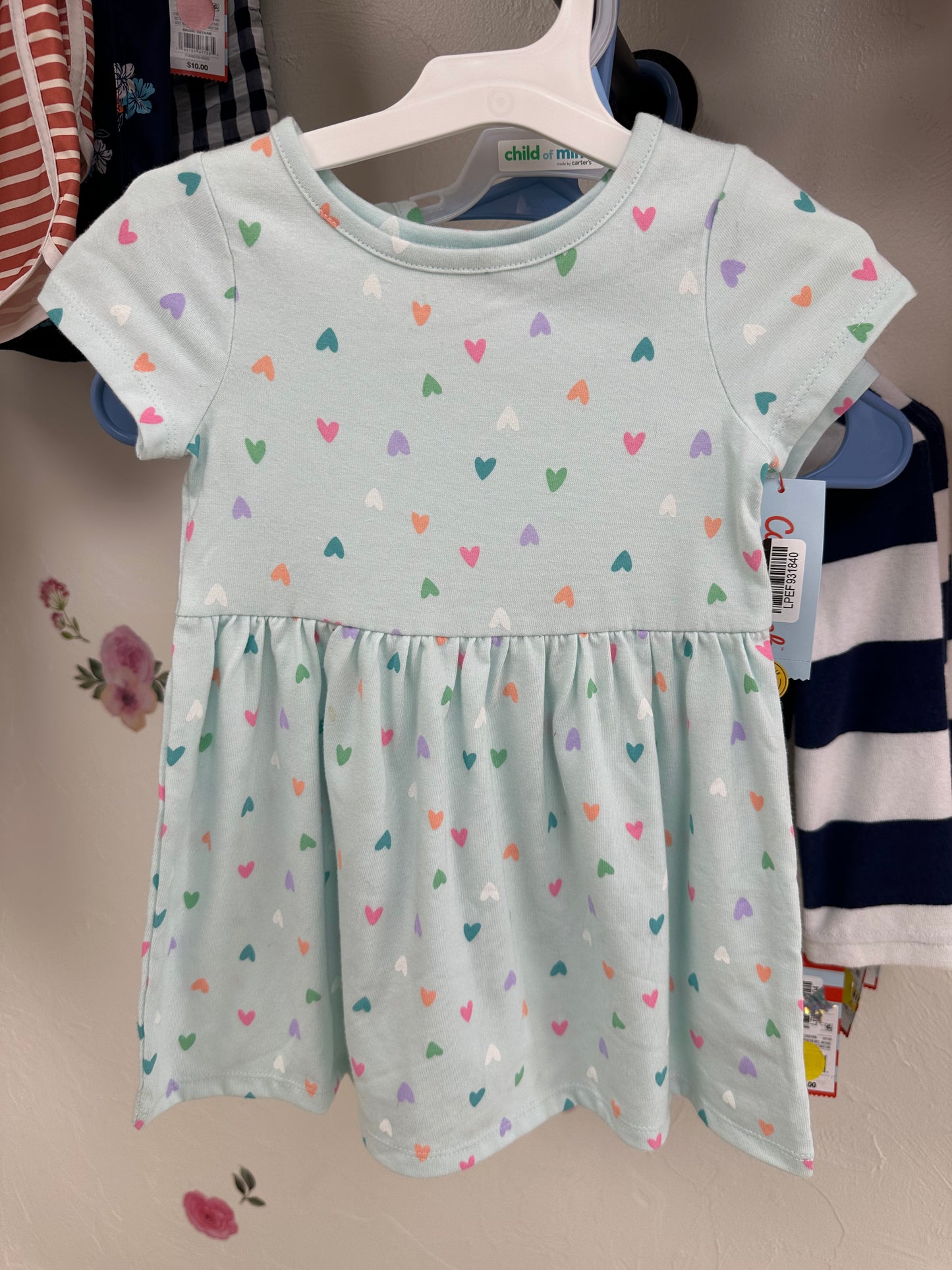 Cat and Jack Blue Dress with Multicolored Heart Print